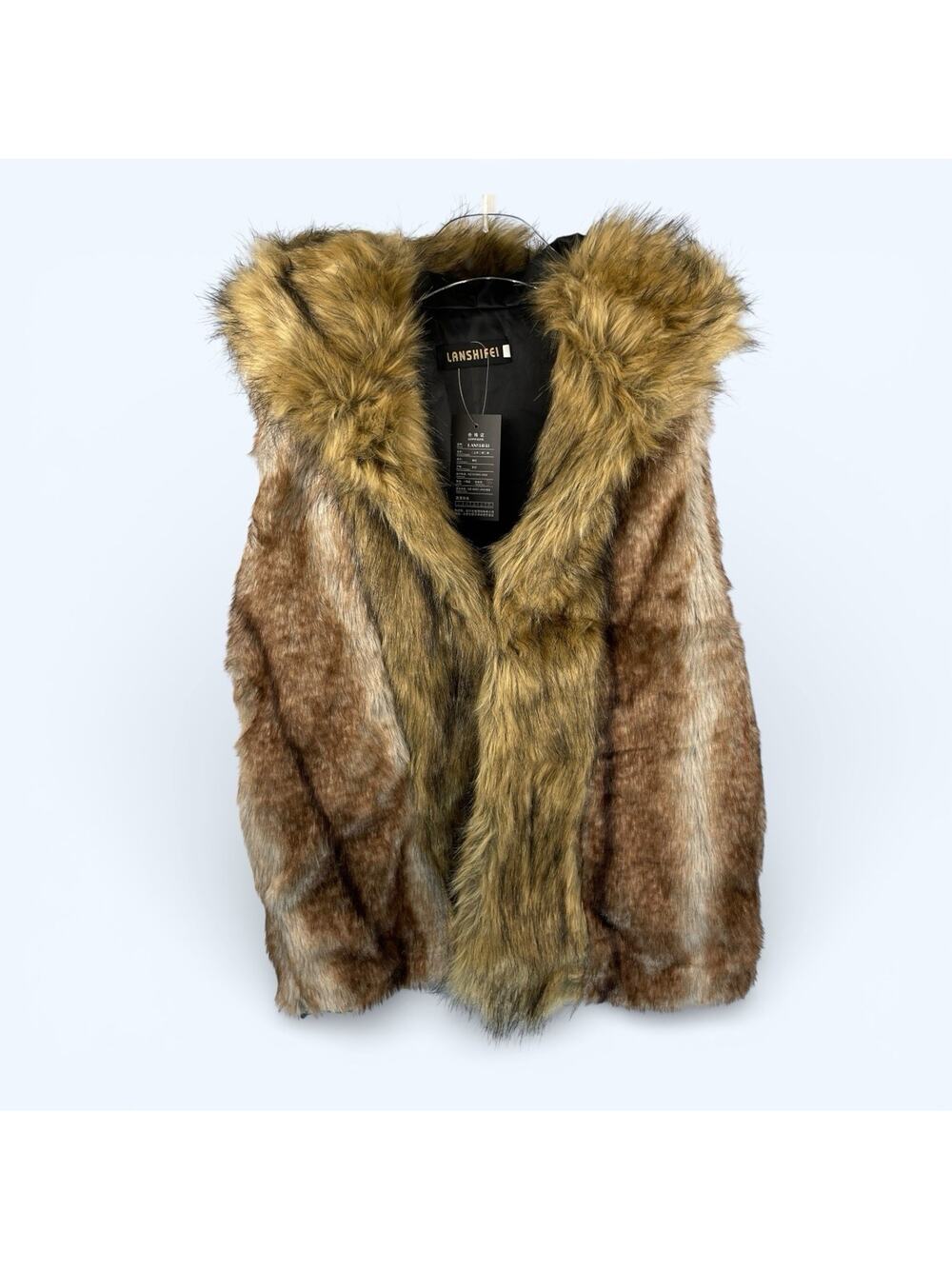 Lanshifei Hooded Faux Fur Hooded Vest XL (see measurements) NWT